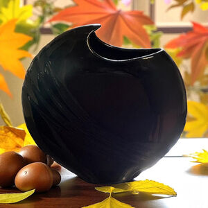 Art Deco Glossy Black Decor Vase Vintage Black Drape Swirl Planter Black MCM